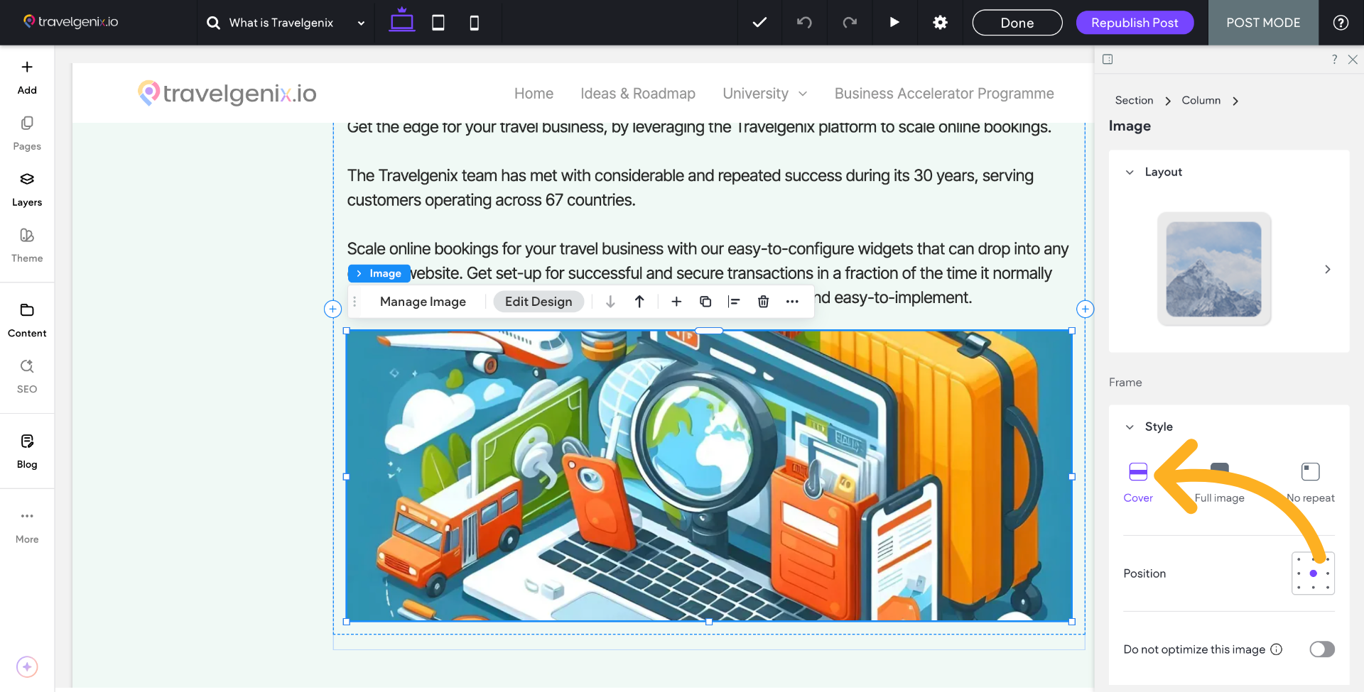 Cover will fill the available space with the image