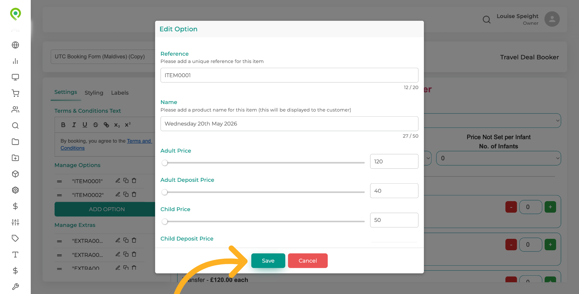 Save Booking form changes