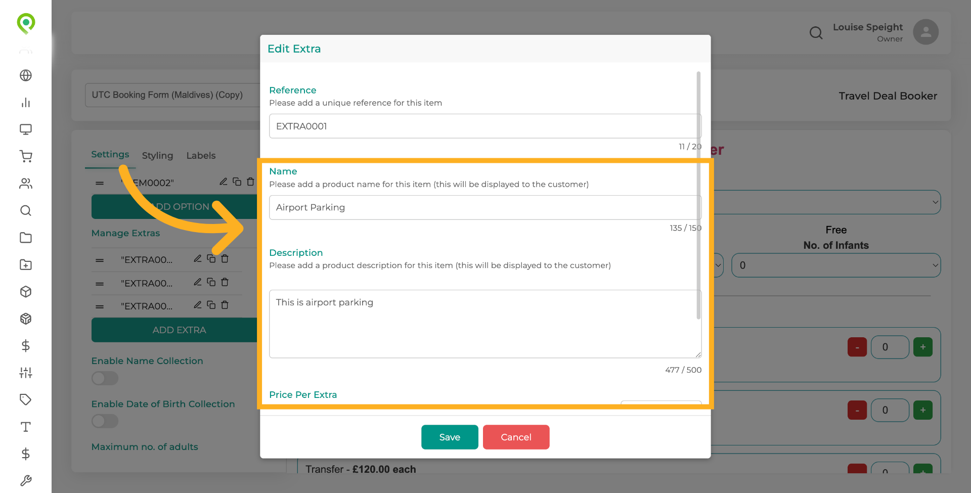 You can make changes to this section of the form