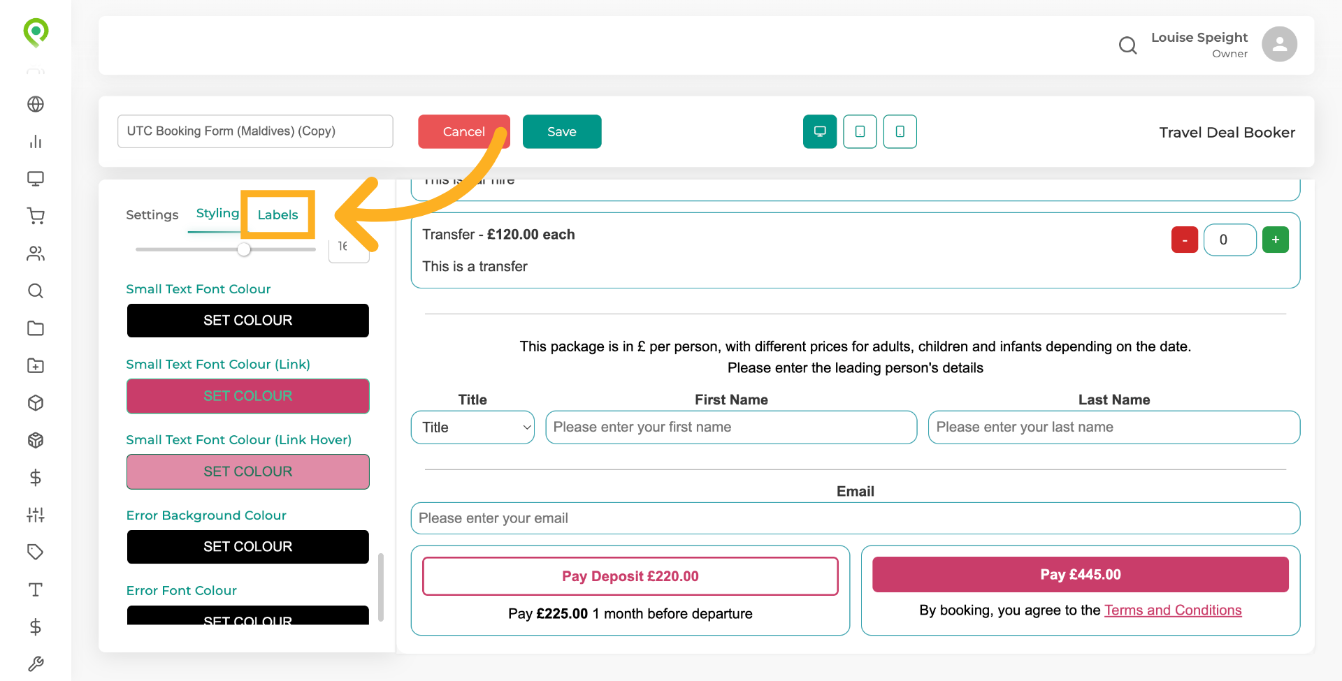 Access Label Settings