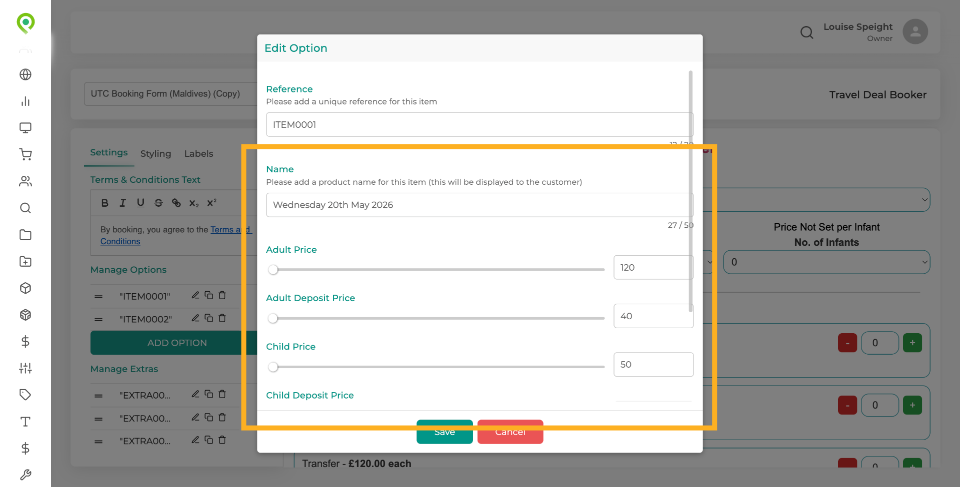 Add your offer details to the booking form