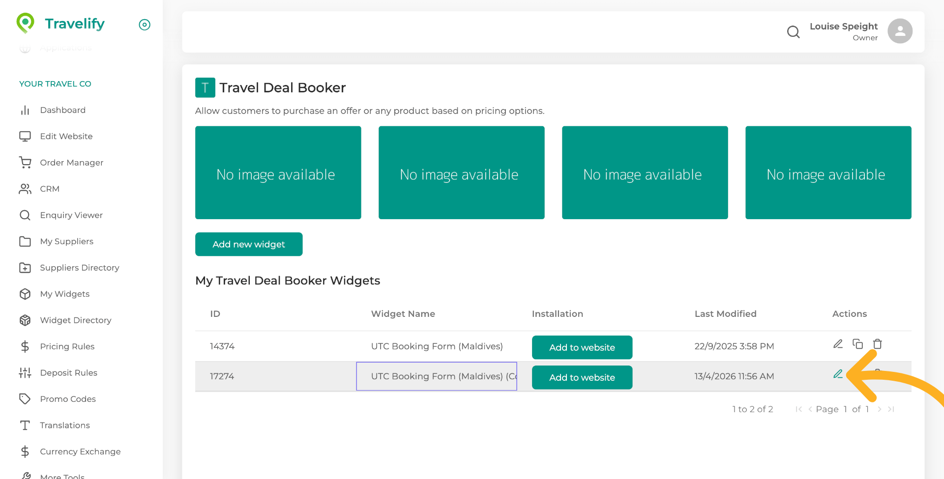 Click on the edit icon of the copied widget