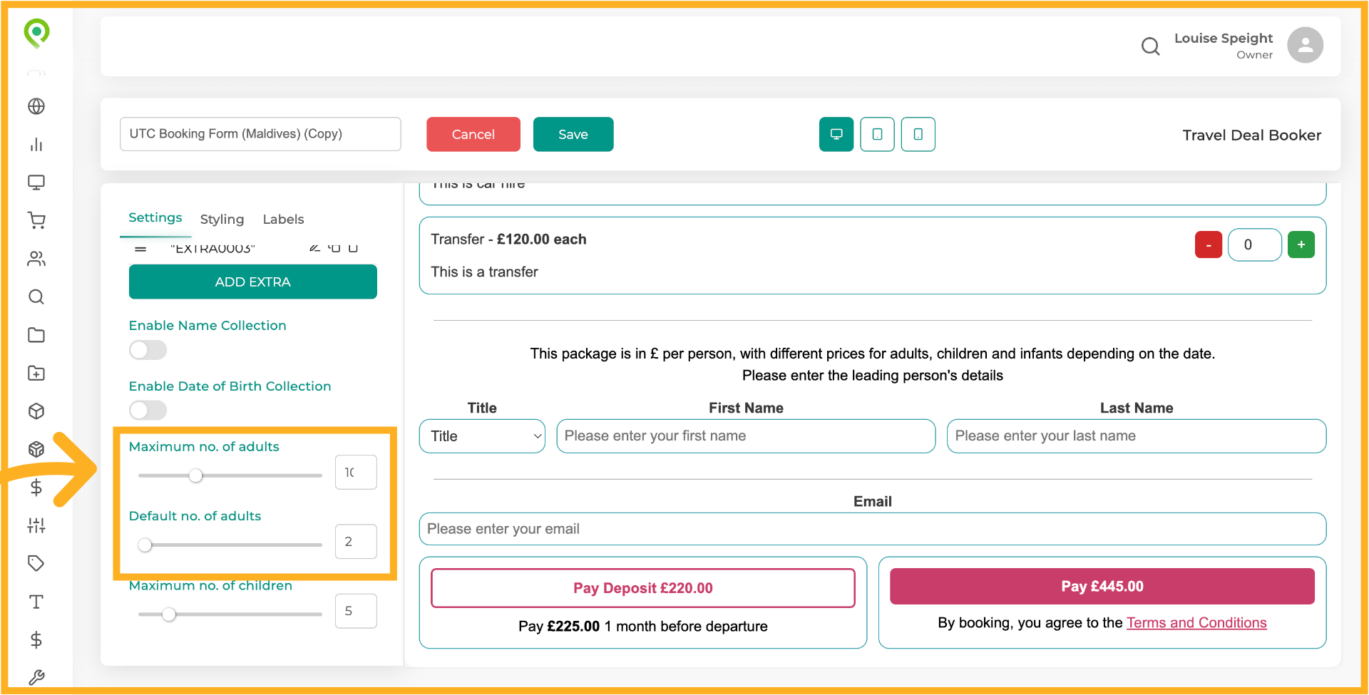 You can set a maximum number of adults here