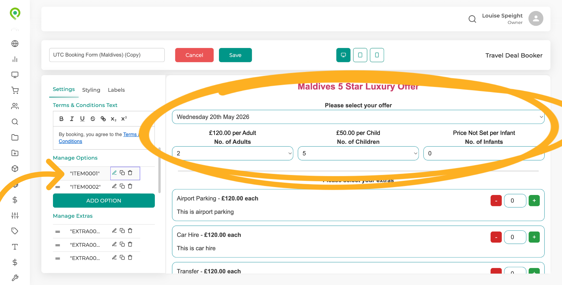 This is where you can change the offer on the form