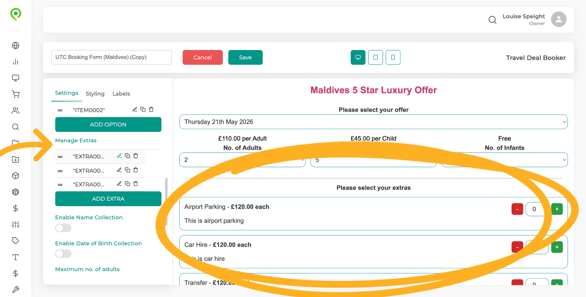 You can add multiple travel extras here