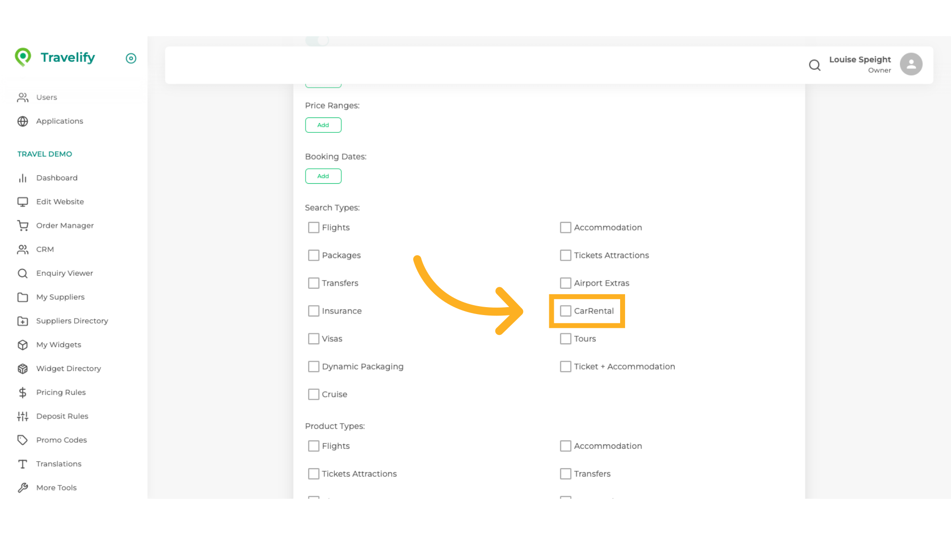 Select required field for Promotion Code to apply, such as flights, accommodation, car rental