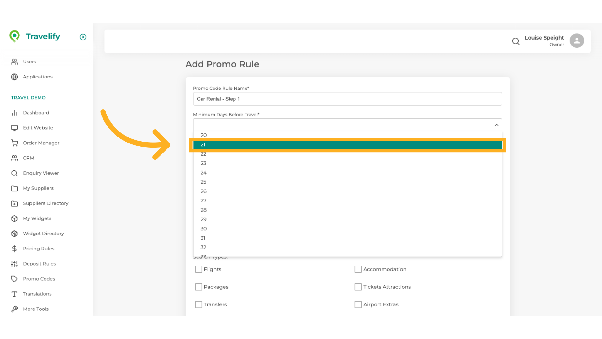 Select number required from dropdown