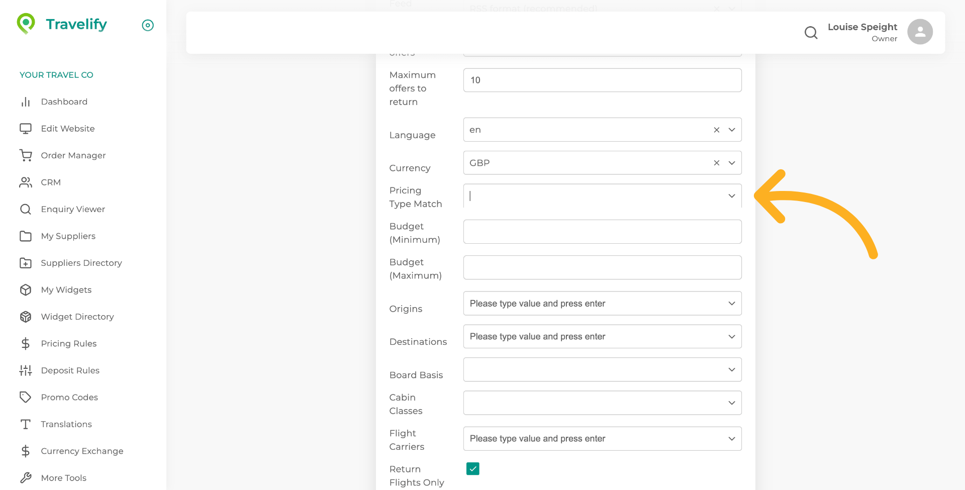 Click here to select your Pricing Type Match