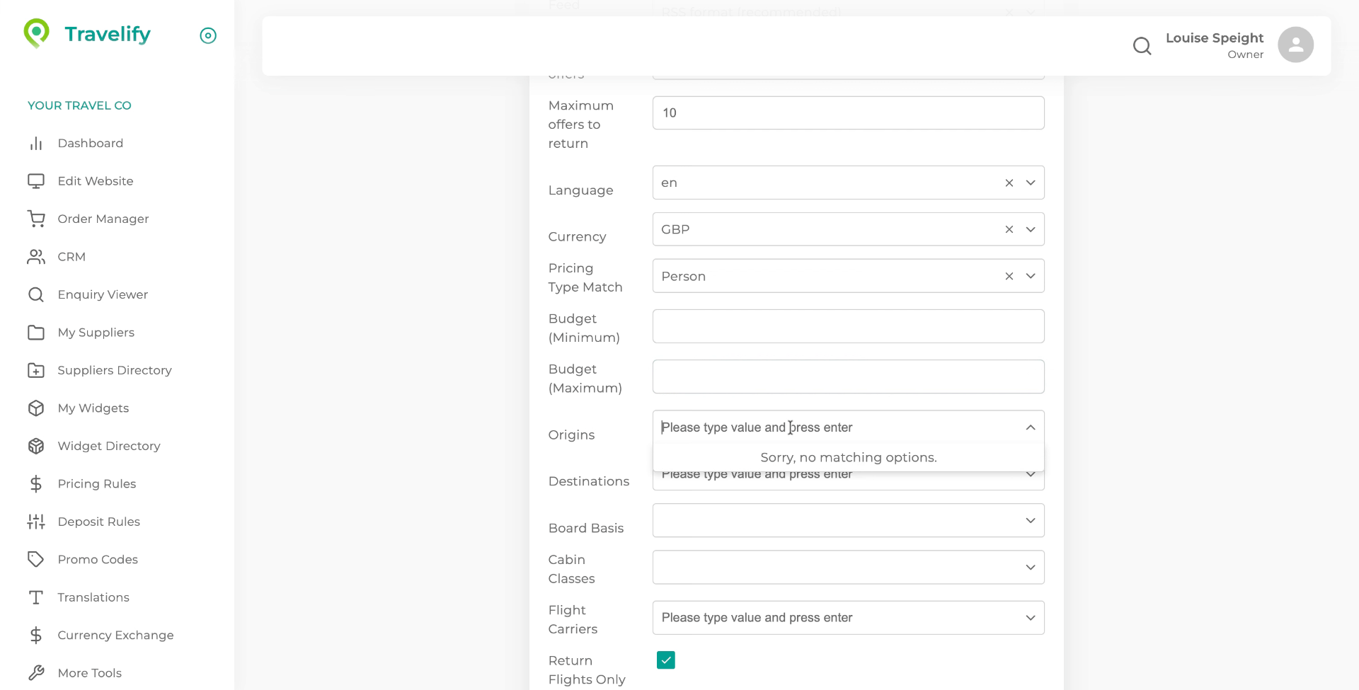 Enter Departure Location