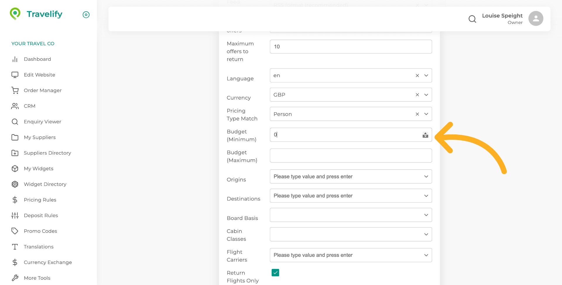 Set a range for Budget