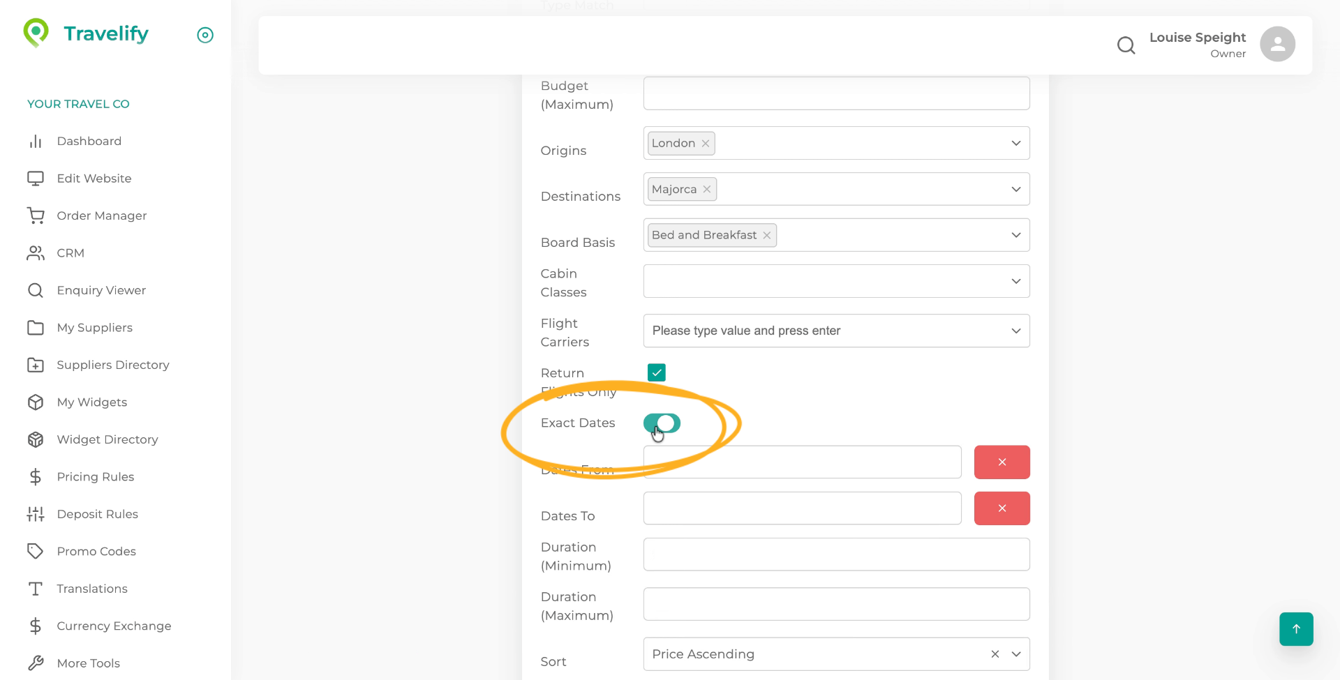 When you select this field date range boxes will appear