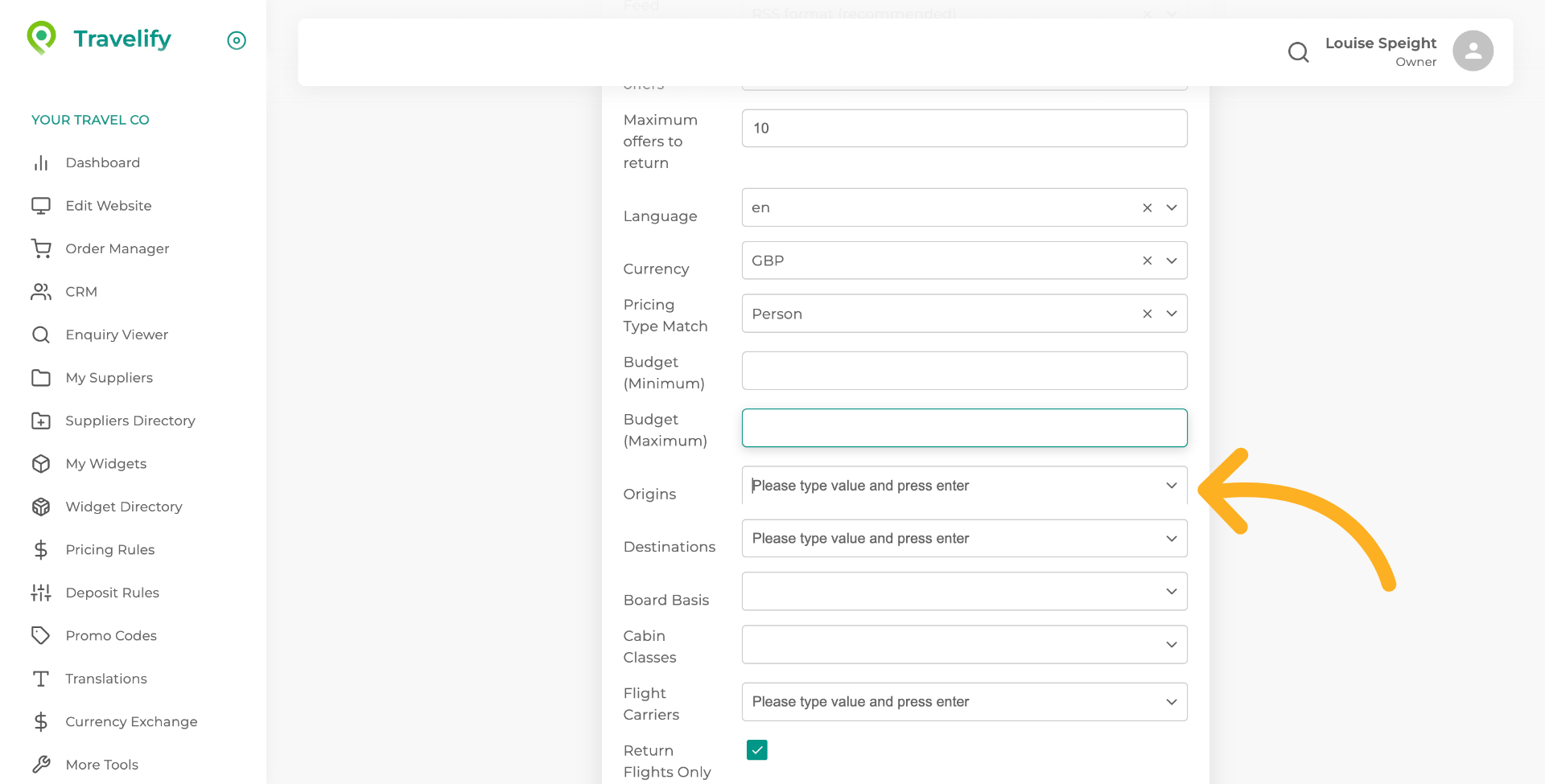 Now we need to select your Origin destination