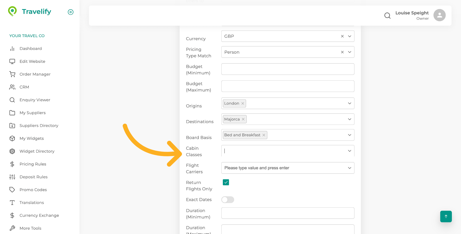 You can also choose the Cabin Class