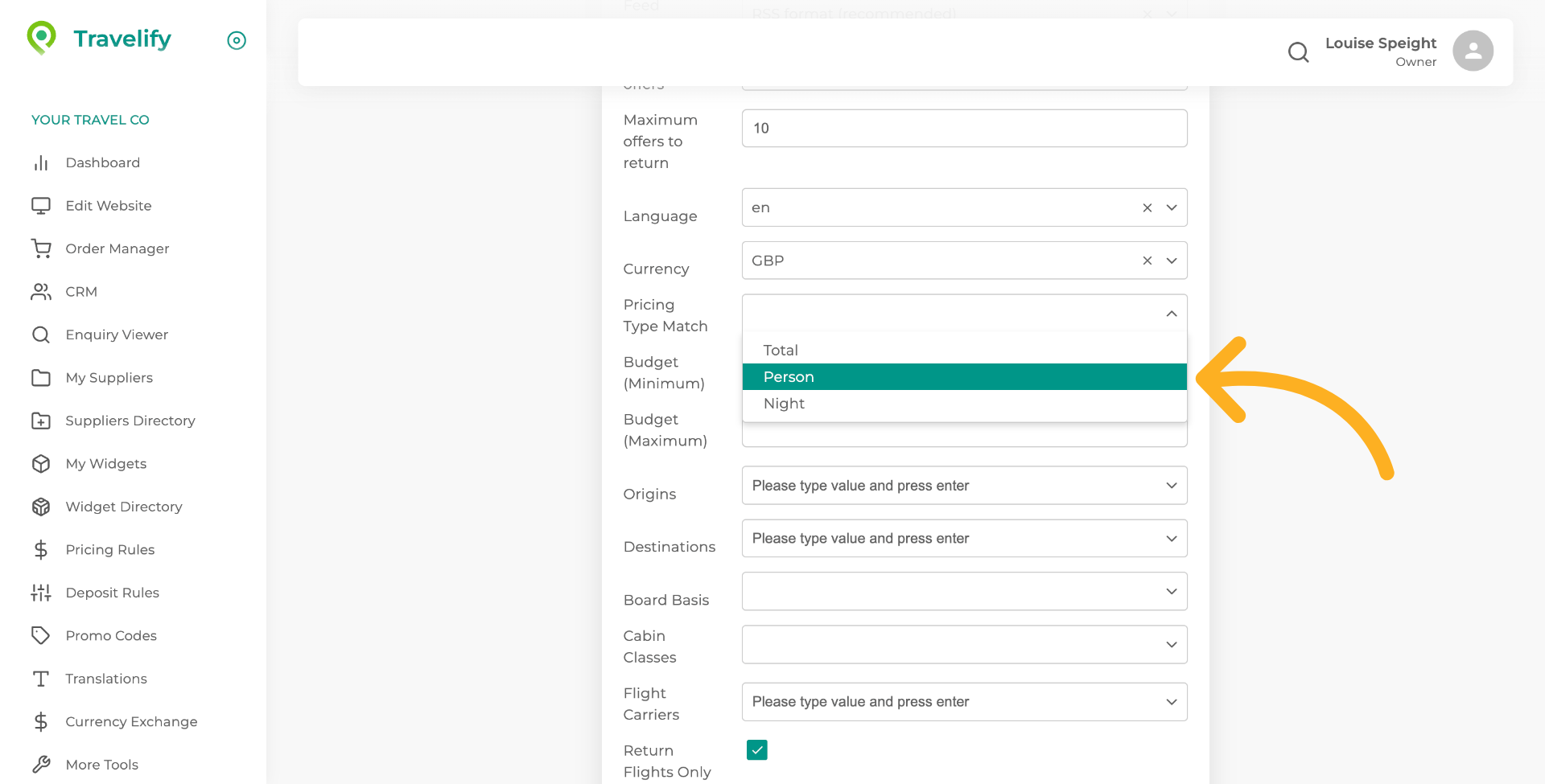 Make your selection from the dropdown