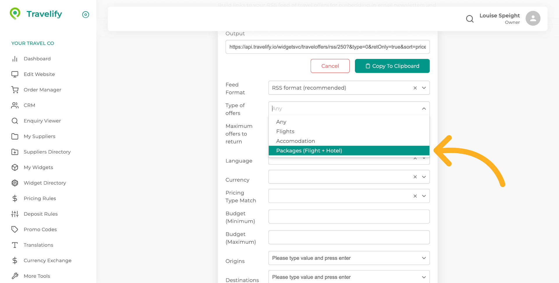 Make your selection from the dropdown