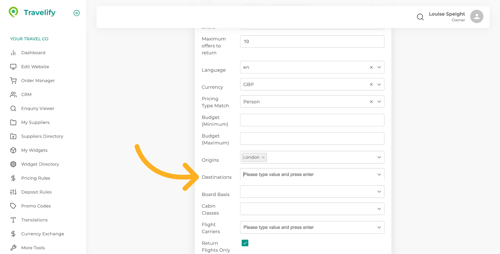 Open Destination Options