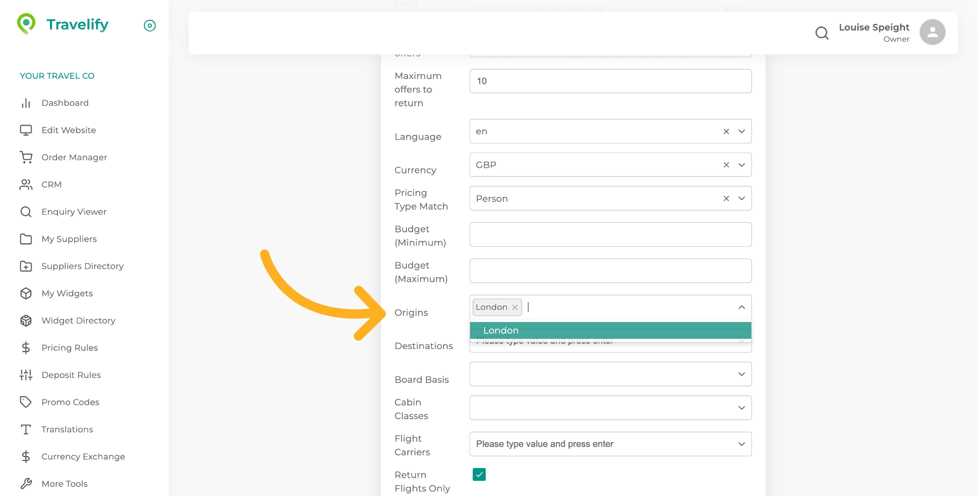 Navigate to Destination Field