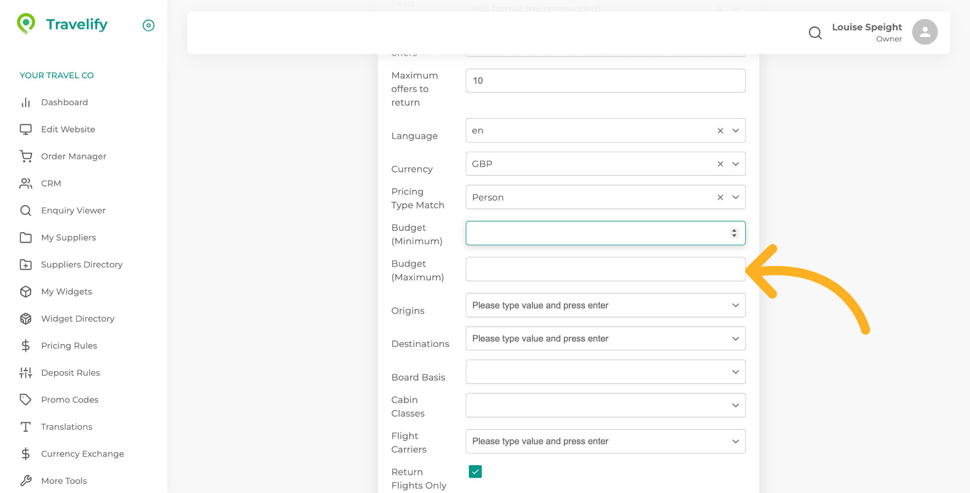 Set a range for Budget