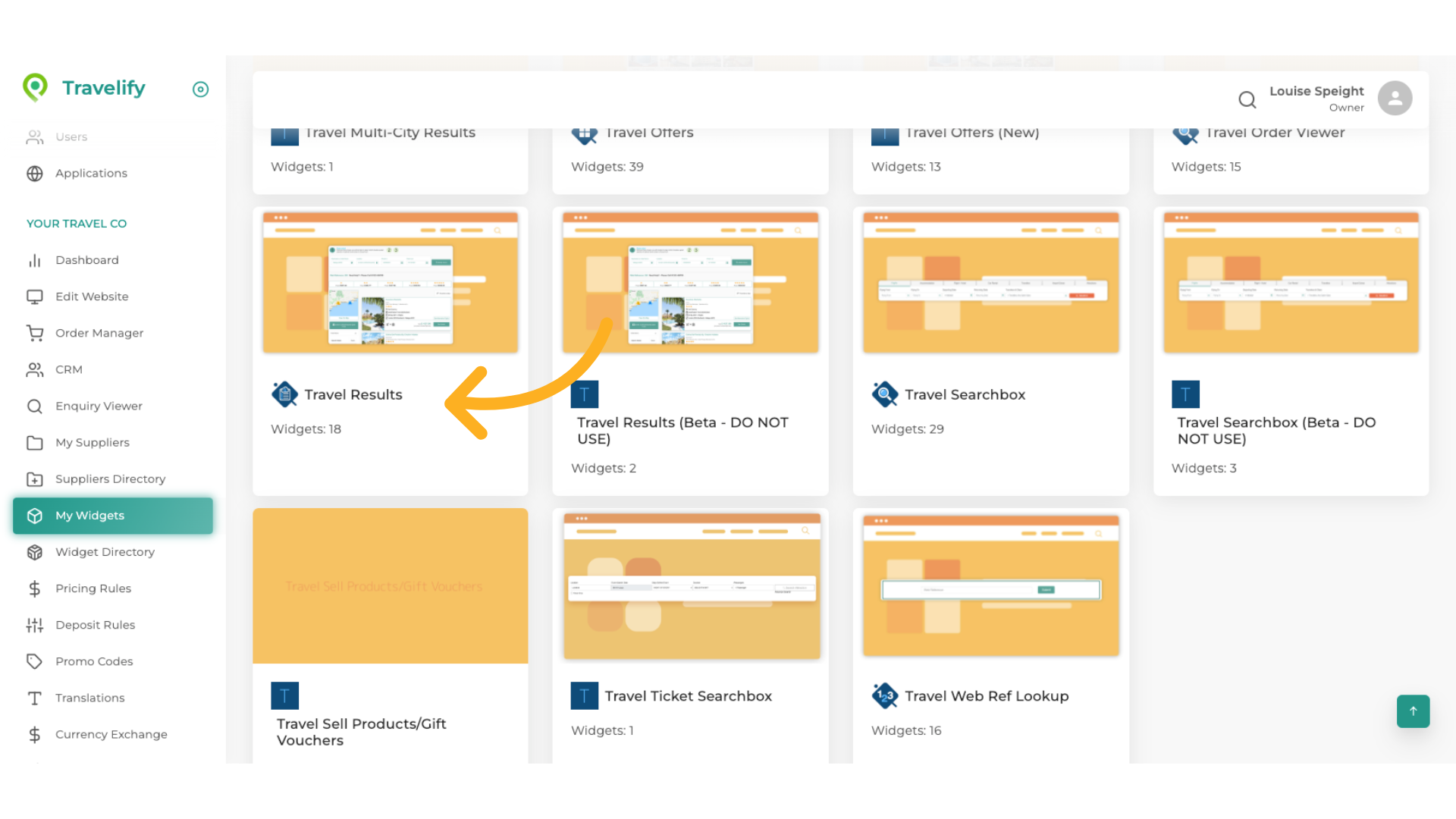 Select Travel Results widget