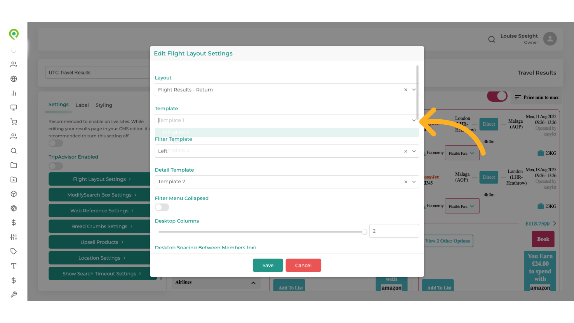 Make your selection from the dropdown in Template
