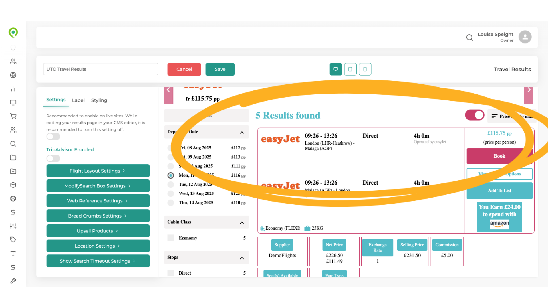 This is the new Flight Results layout using Template 3