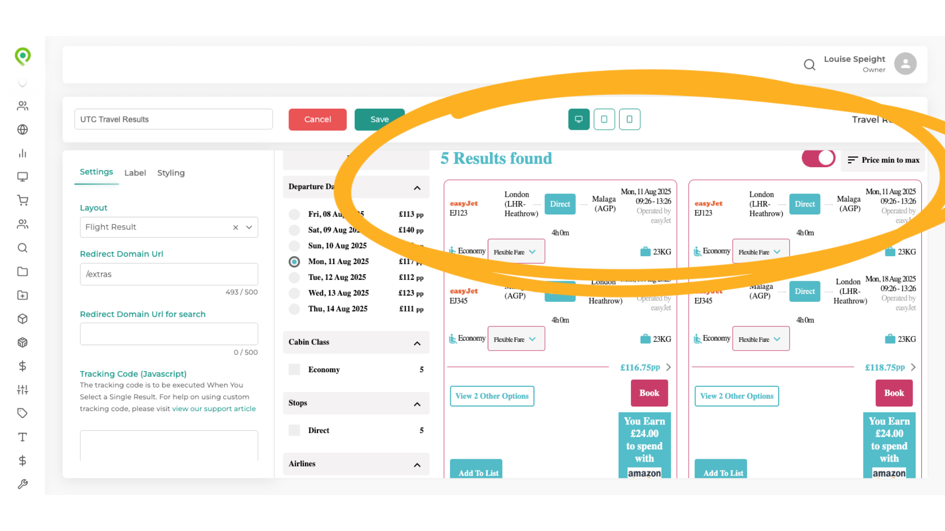 This is how the flights results are currently set up using Template 1
