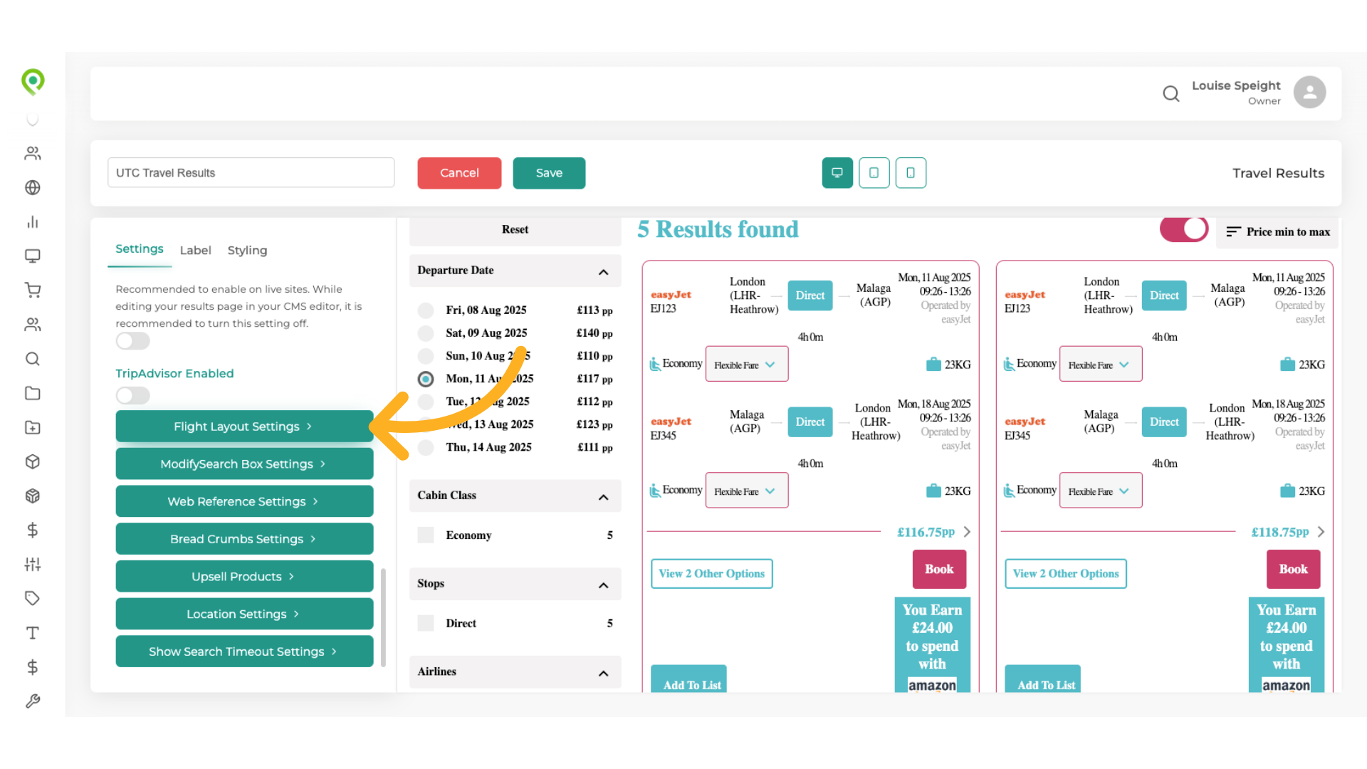 Click Flight Layout Settings