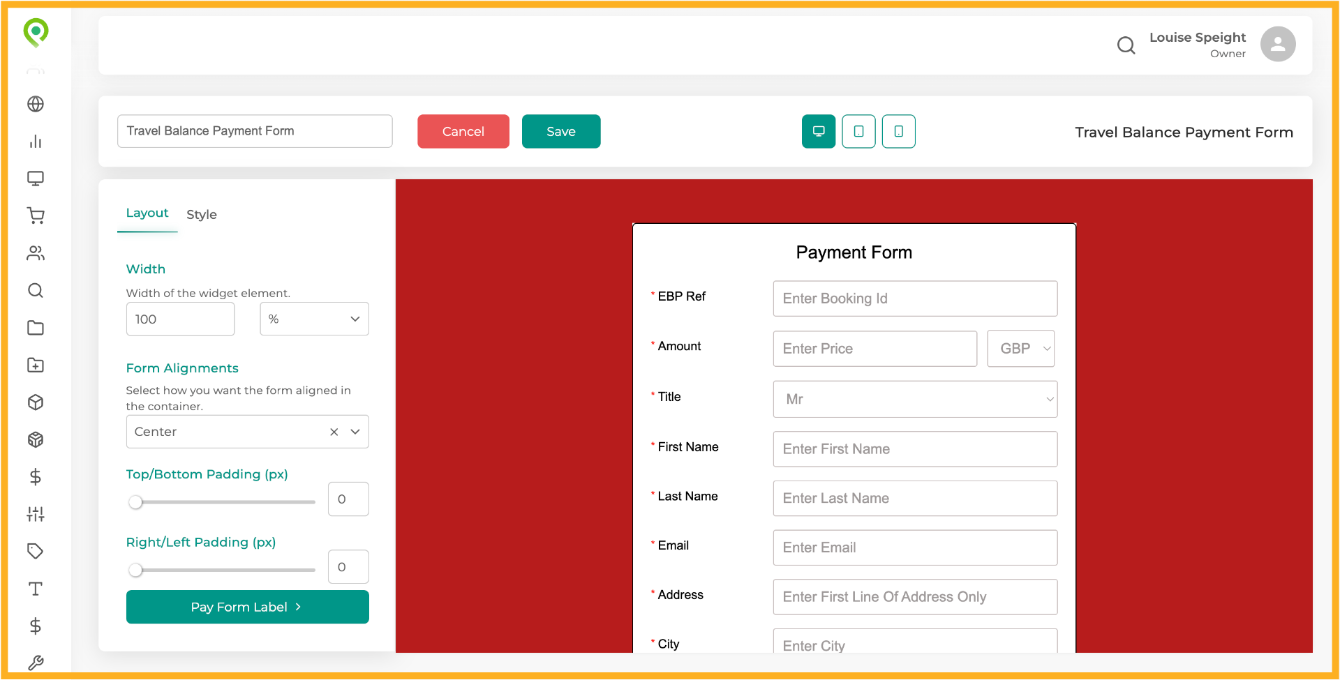 The form is now showing as it will display on the website
