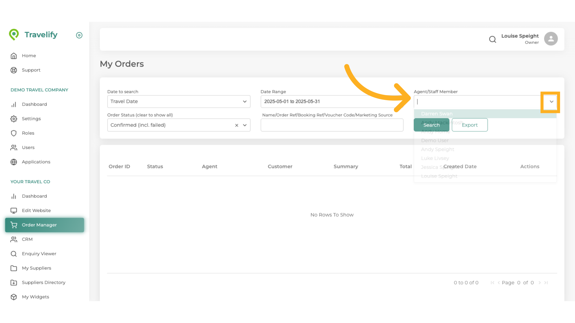 Here you can search by Staff Member or Agent