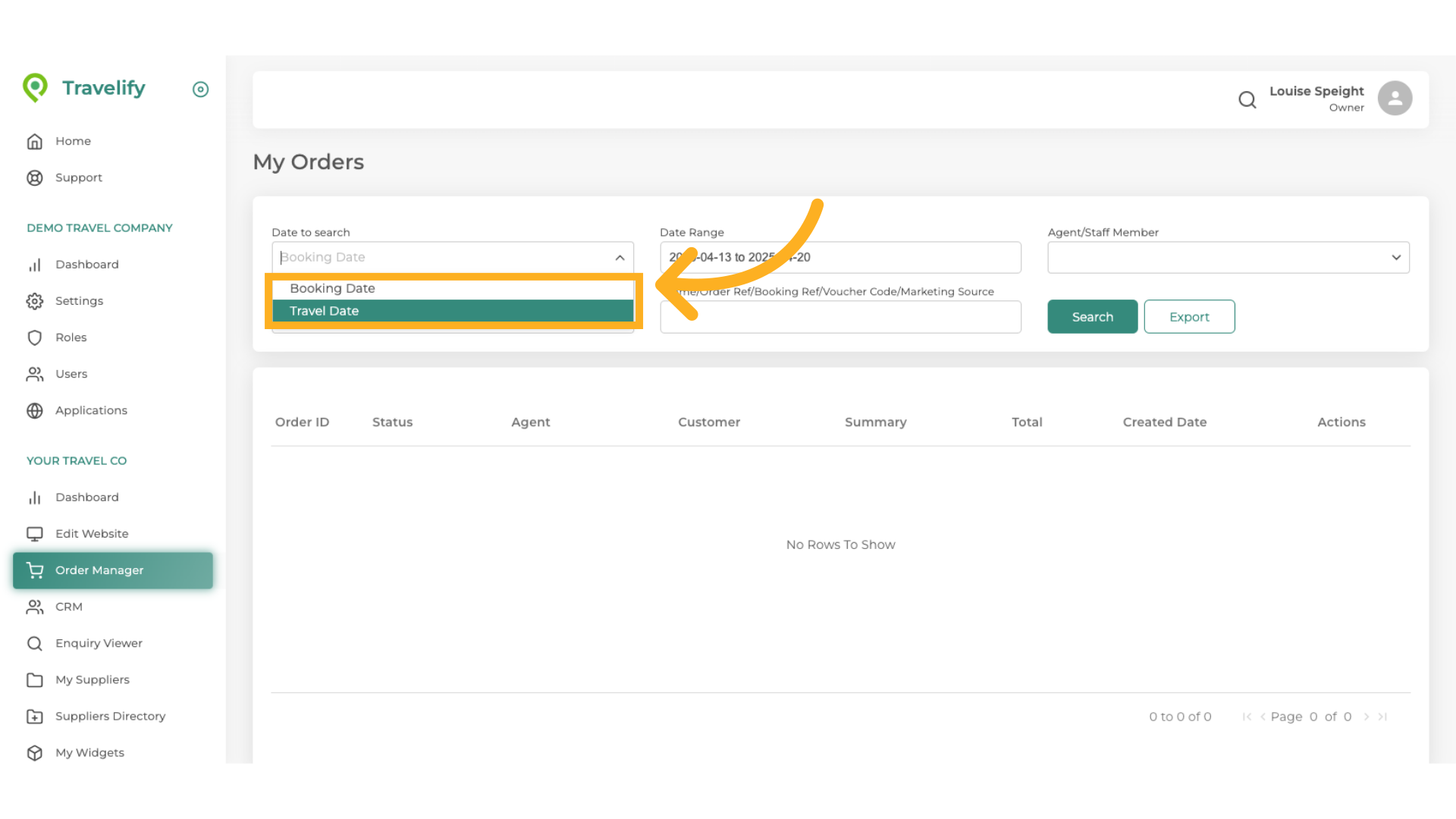 Select the required field from the dropdown