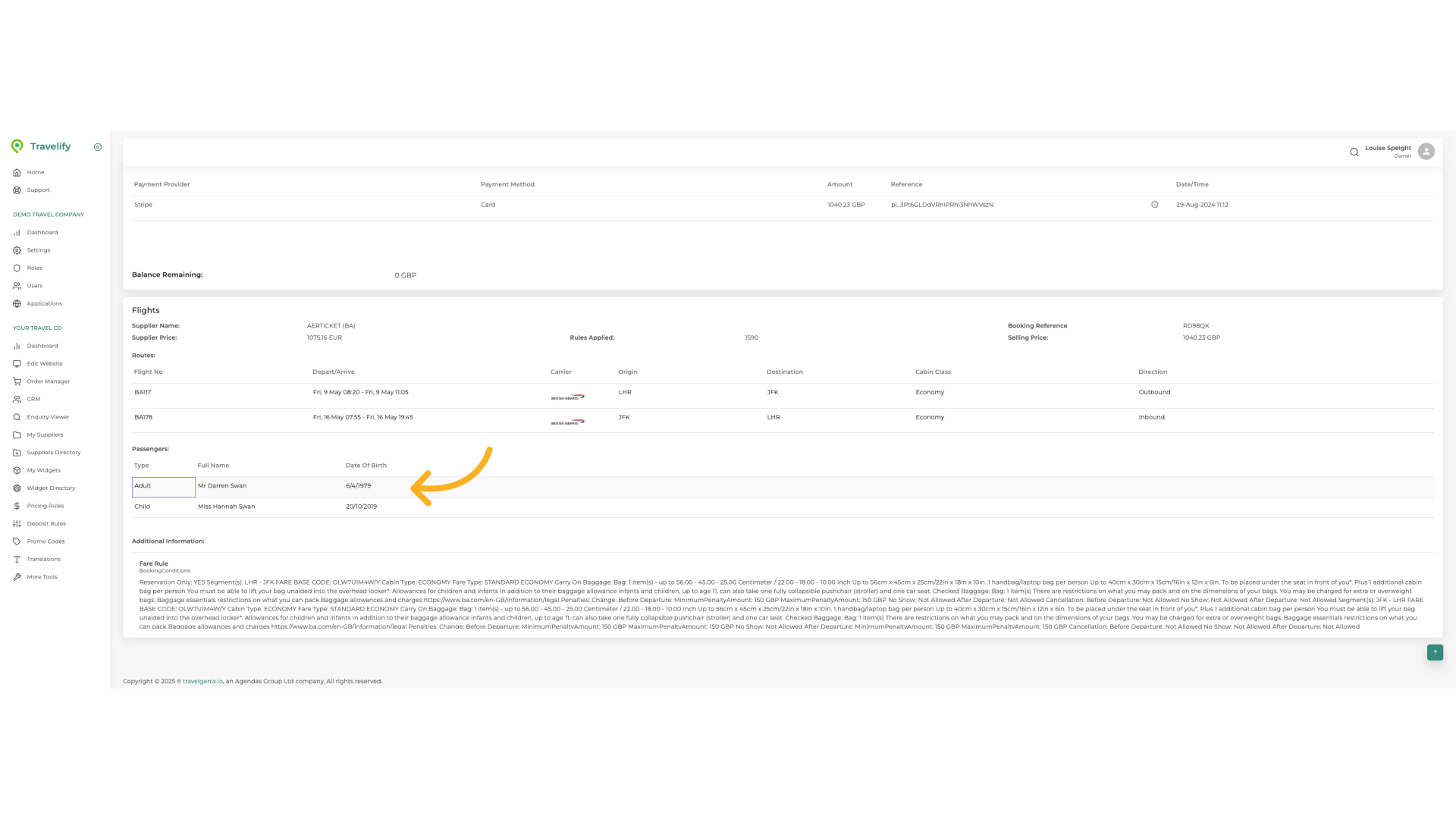 View Lead passenger name
