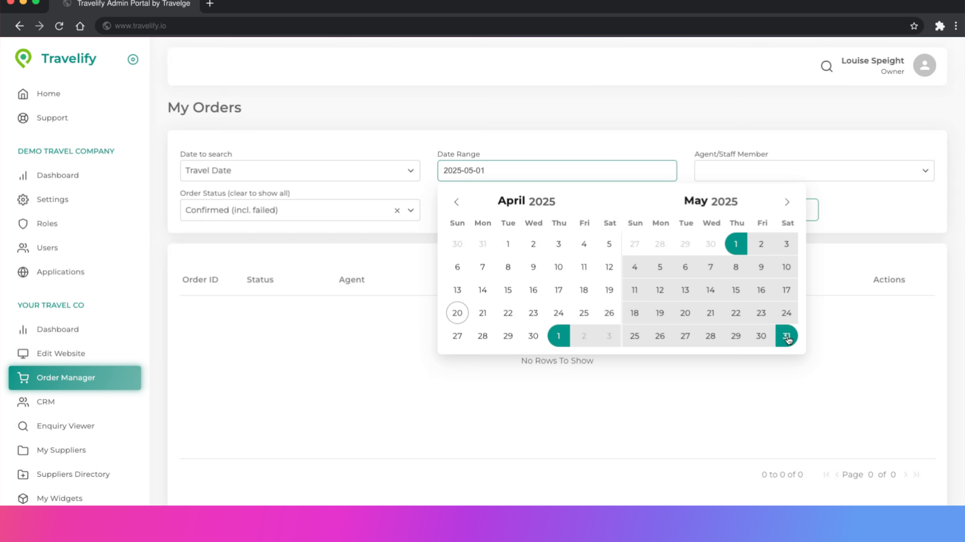 Enter dates from the calendar