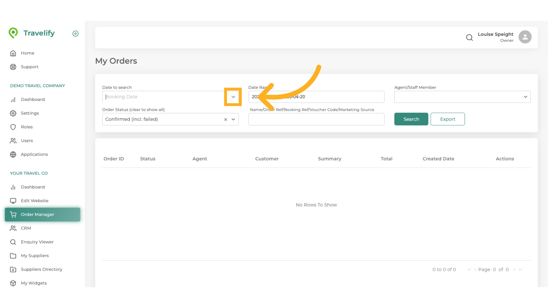 Click here to select to search by Booking Date or Travel Date