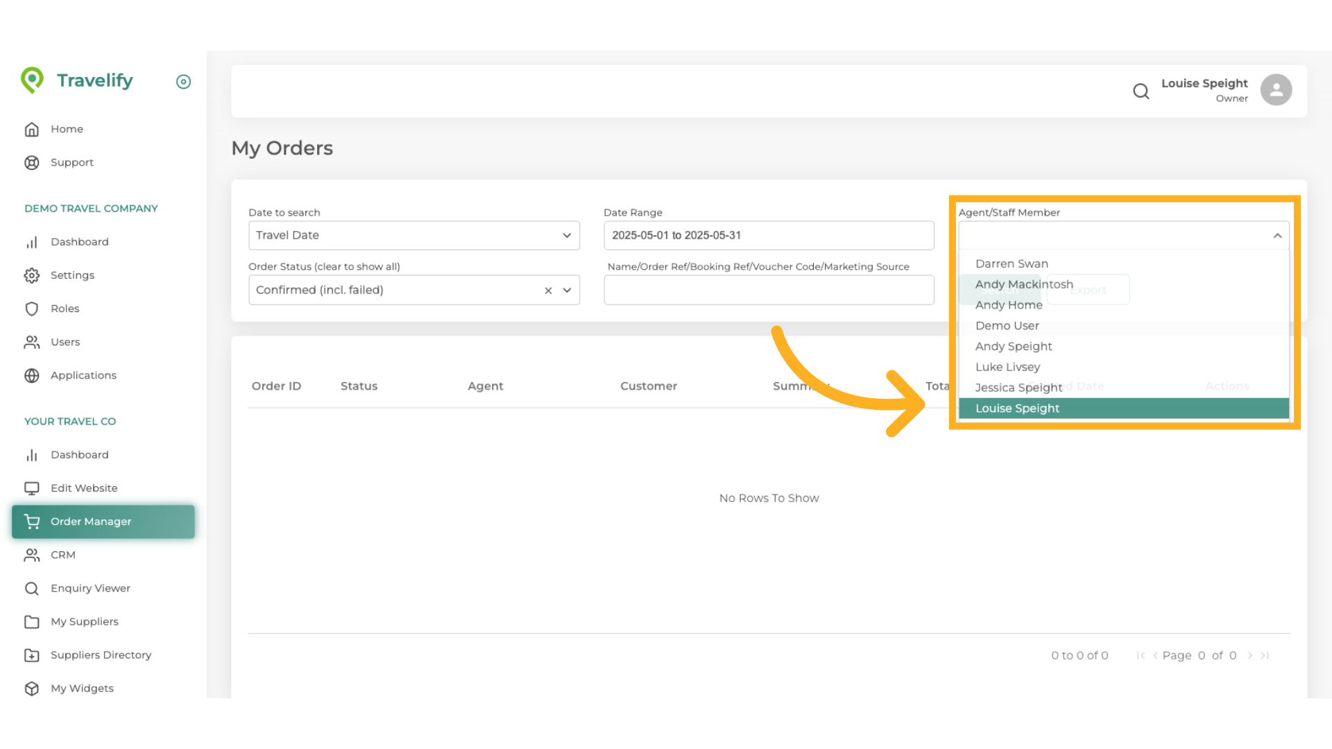 Make you selection from the dropdown