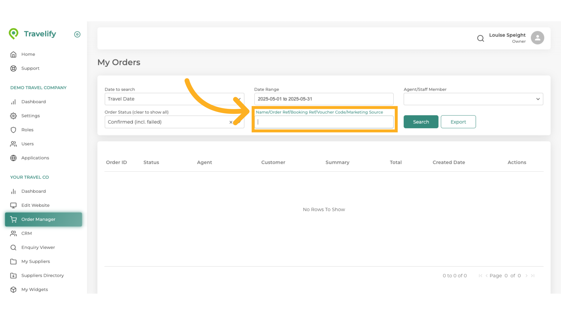 Here you can refine your search even further using Name, Booking ref etc.