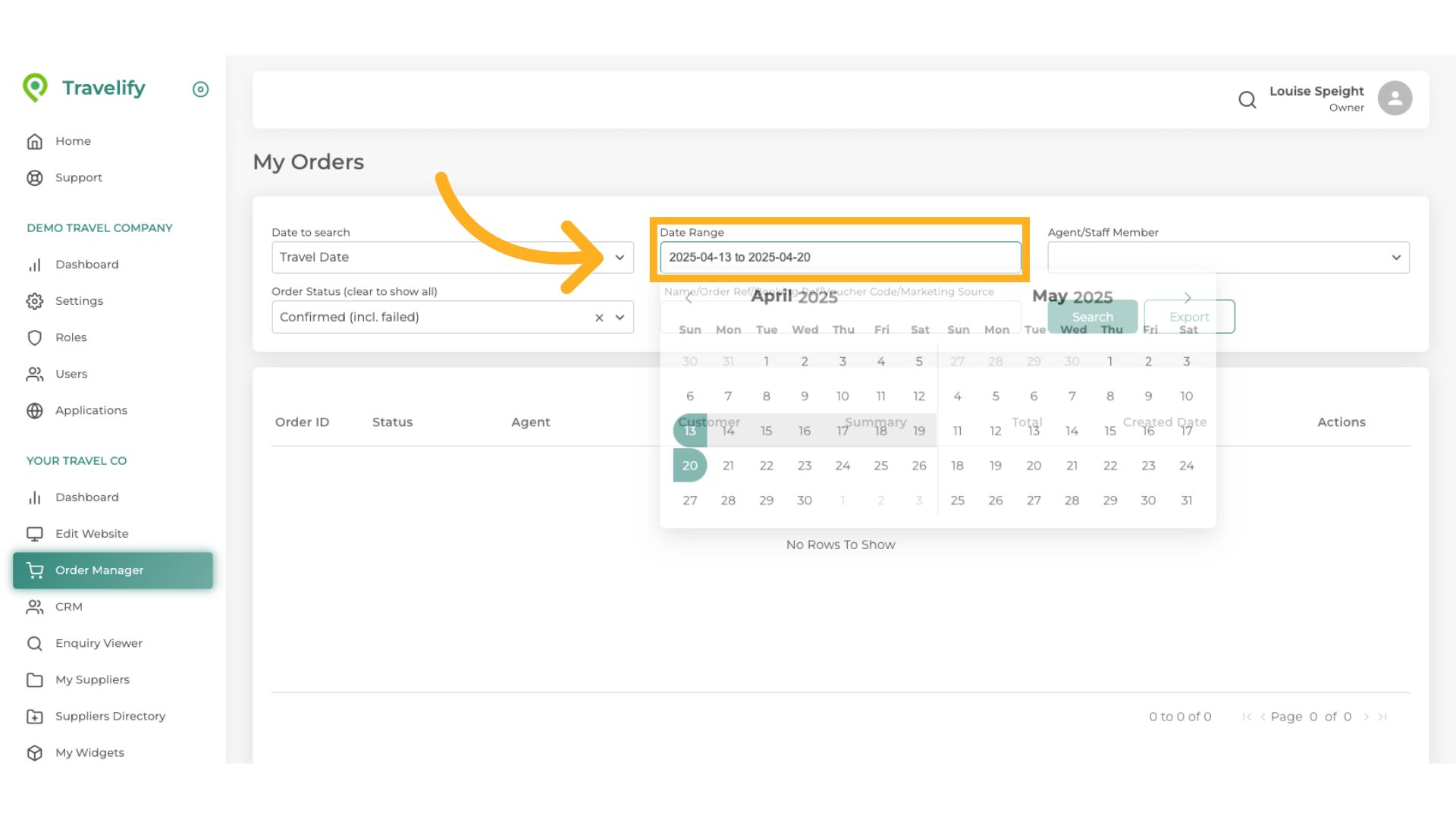 Select required date range to apply search