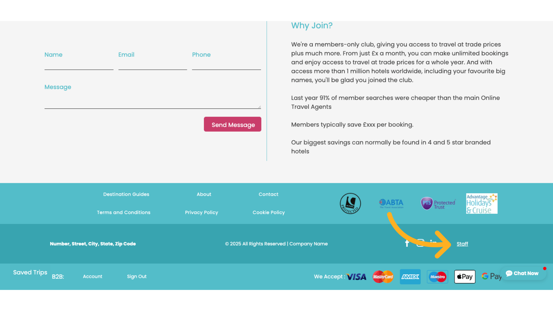 Now go to your website to access the 'Staff' section