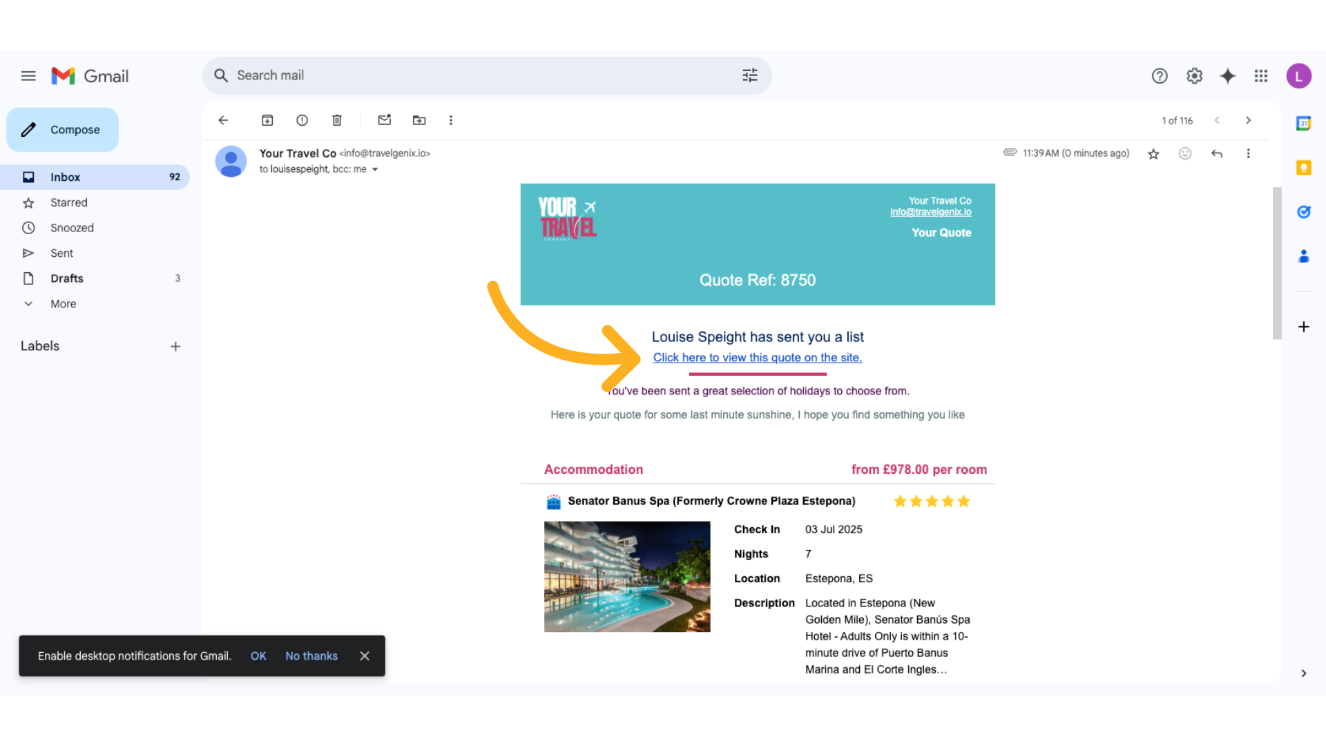 Click 'Click here to view this quote on the site.'