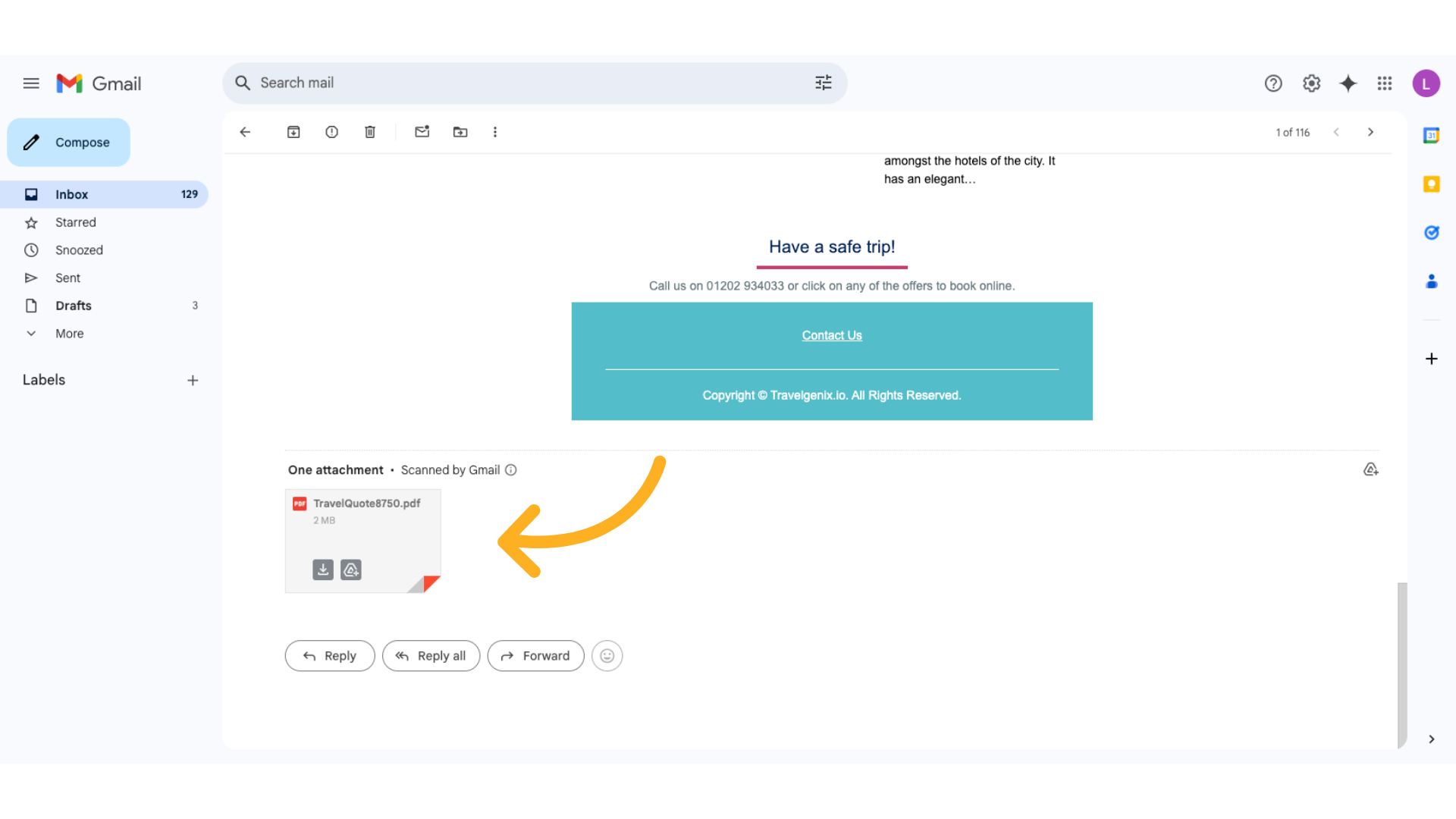 The email also includes a PDF of the quote