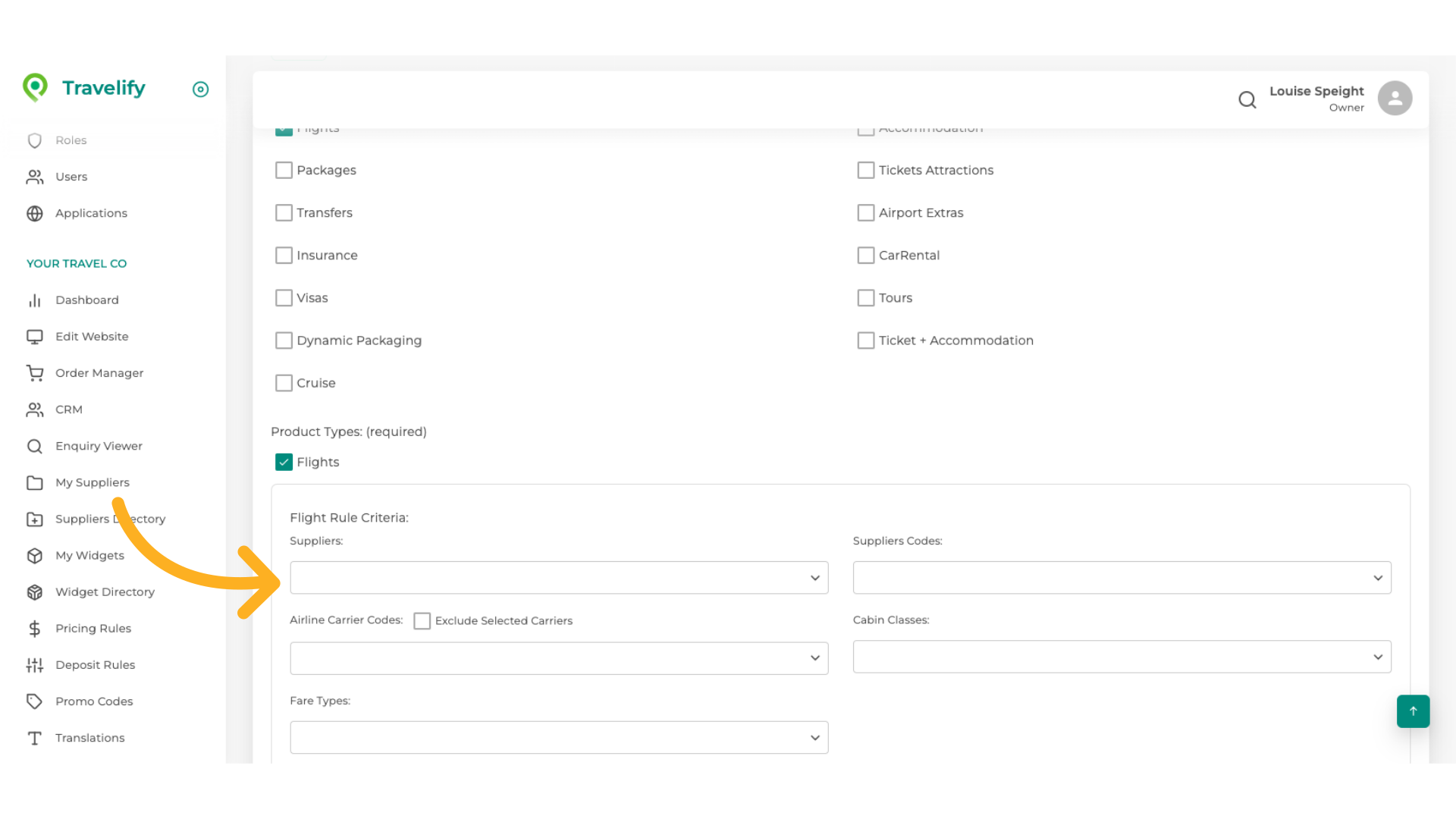 Here you can select the Flight Suppliers you wish this Rule to apply to