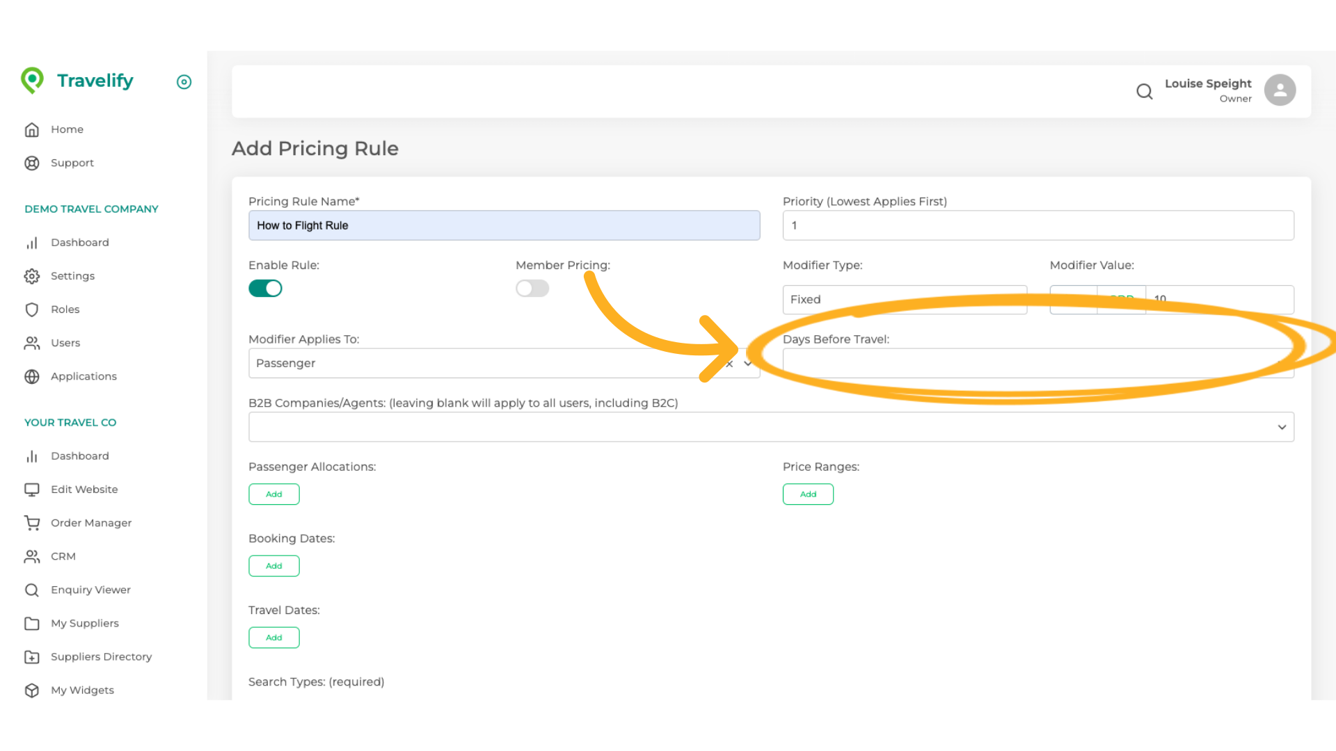 Days Before Travel - LEAVE THIS SECTION BLANK