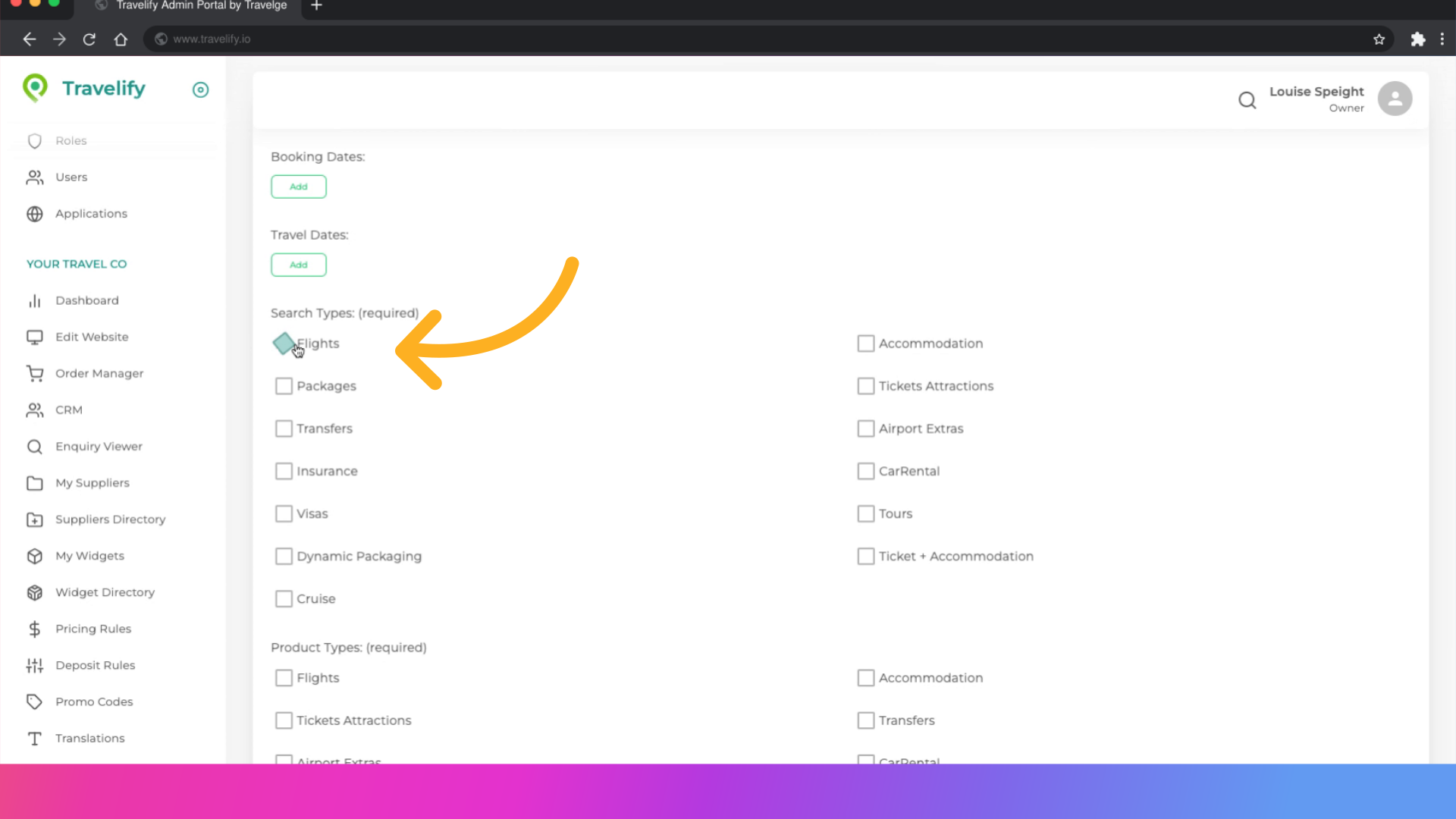 Check the box for Flights