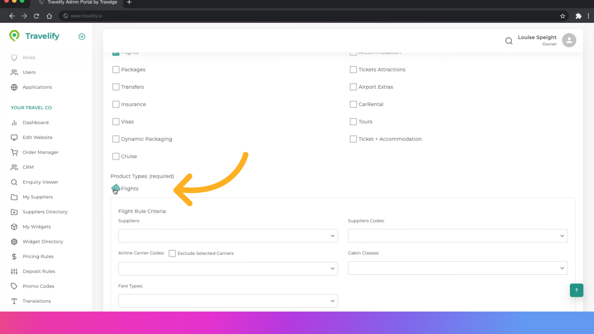 Check the Flights box