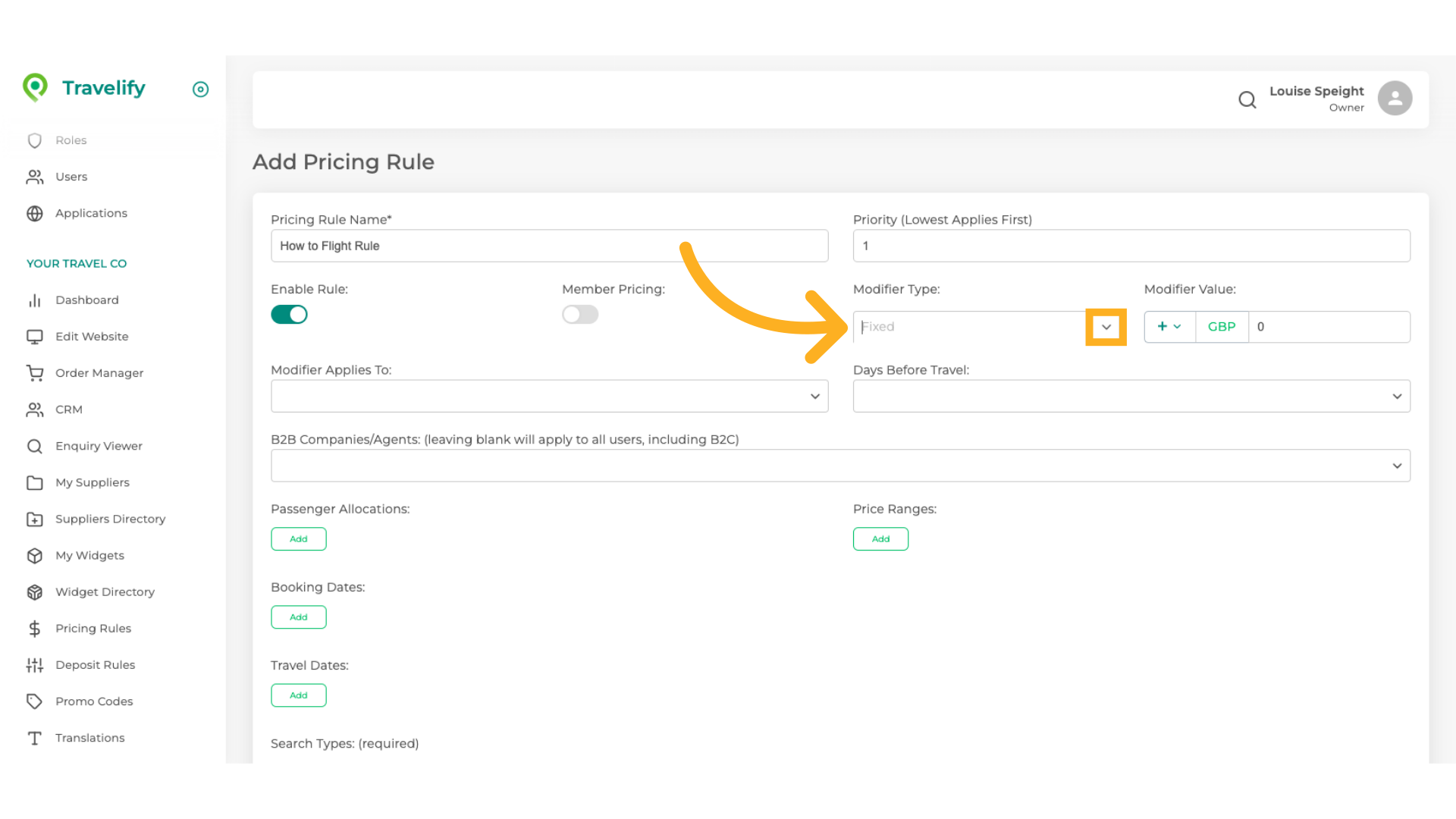 Here you can decide if you wish the Rule to be Fixed or a Percentage of the Booking