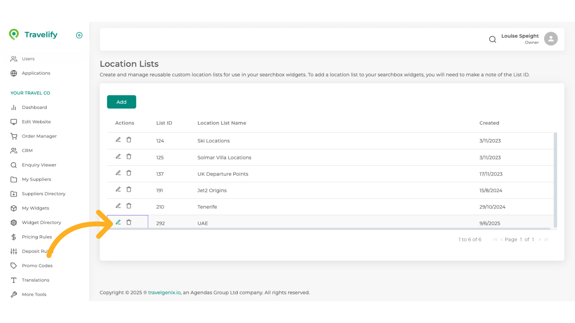 Locate the name in your list and click the Edit icon