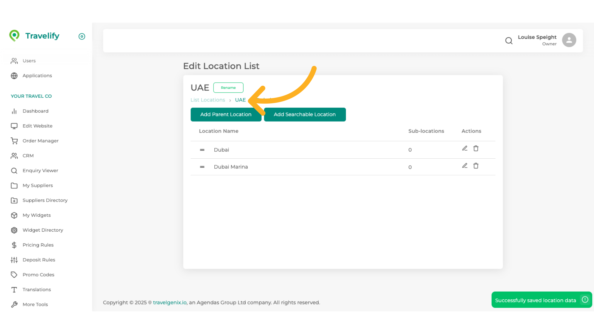 Click onto the Main Parent Location