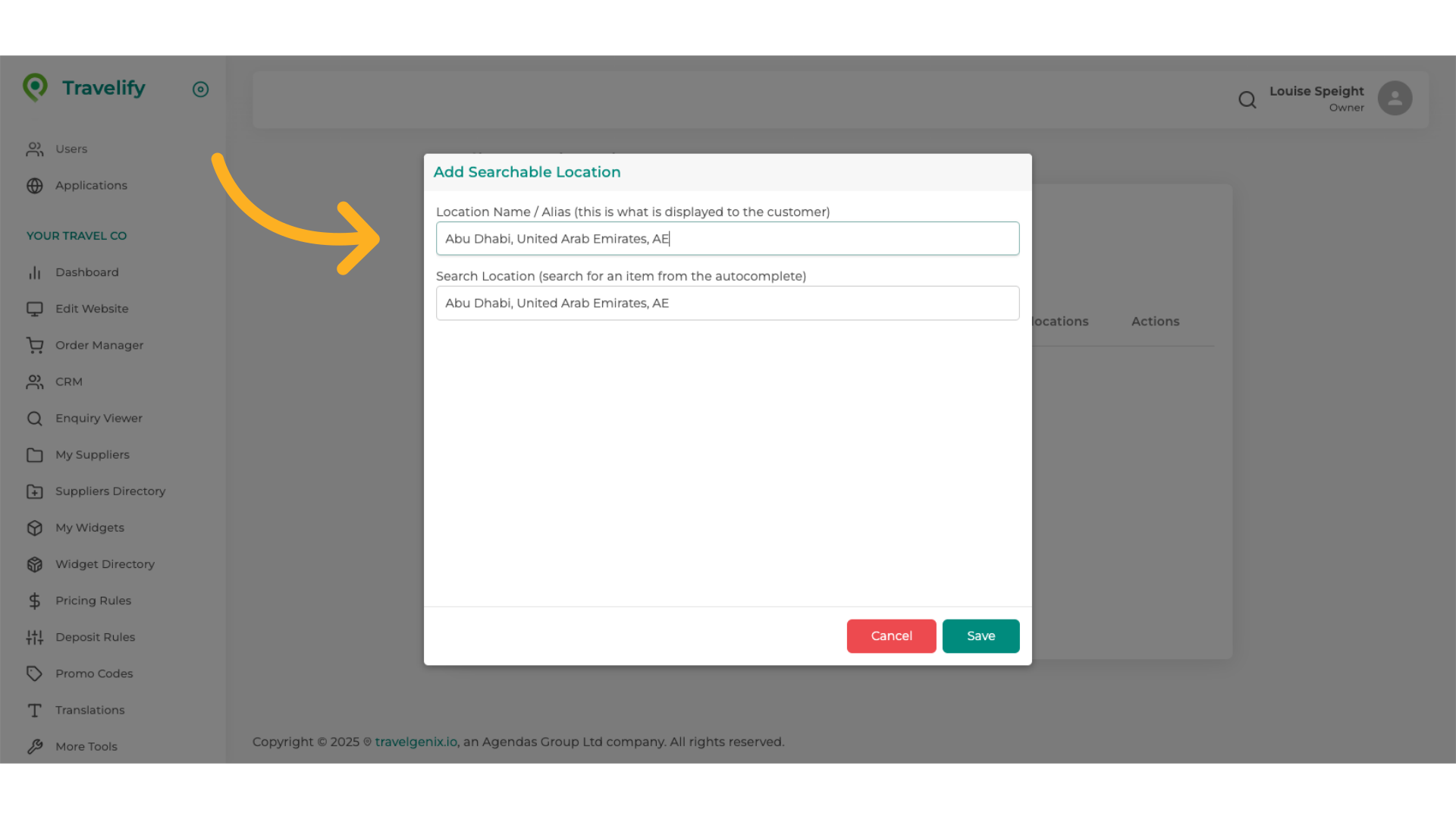 Edit the top box to the name you wish to appear on your website