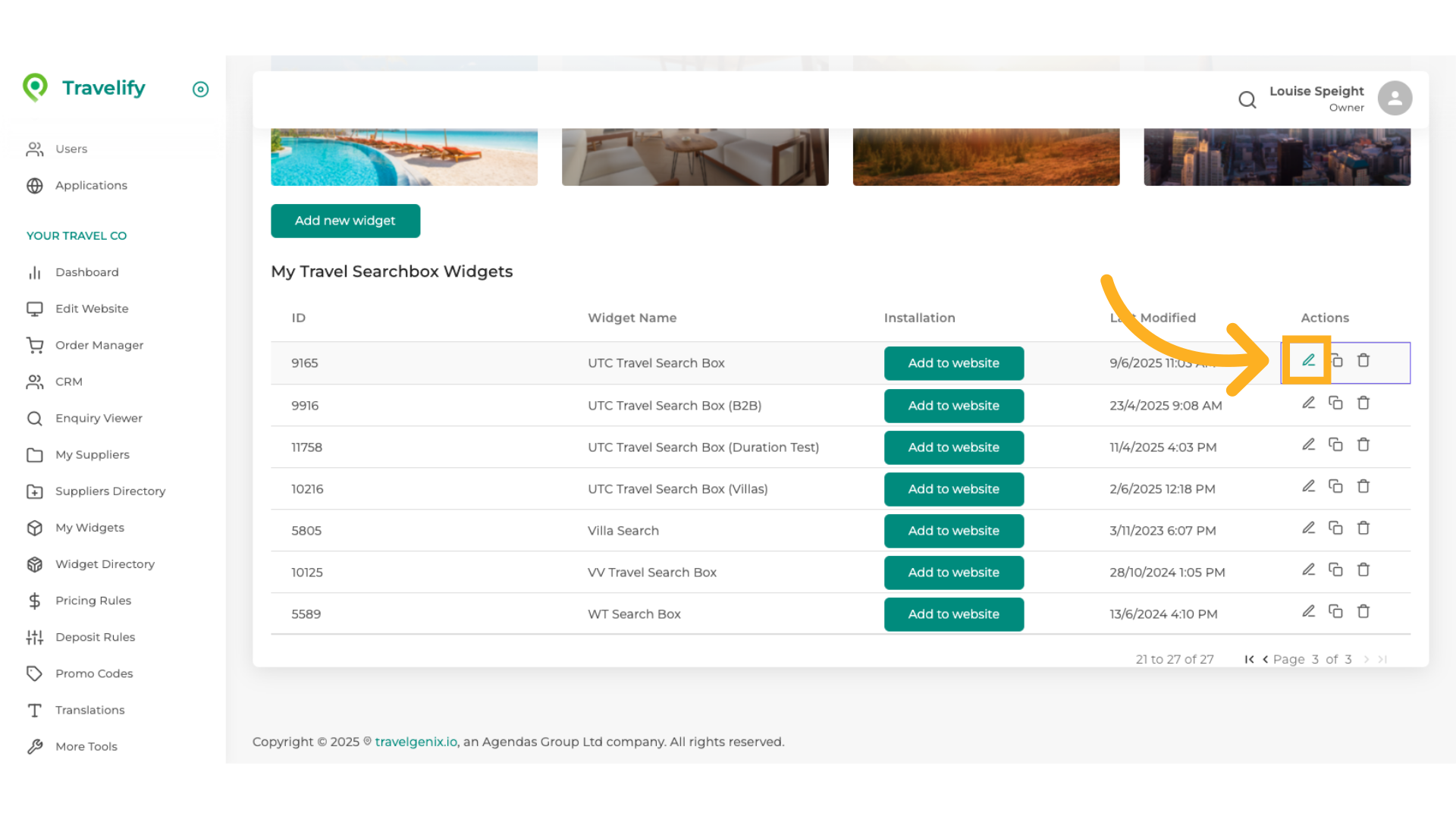 Find the Travel Searchbox Widget you wish to add the custom list to