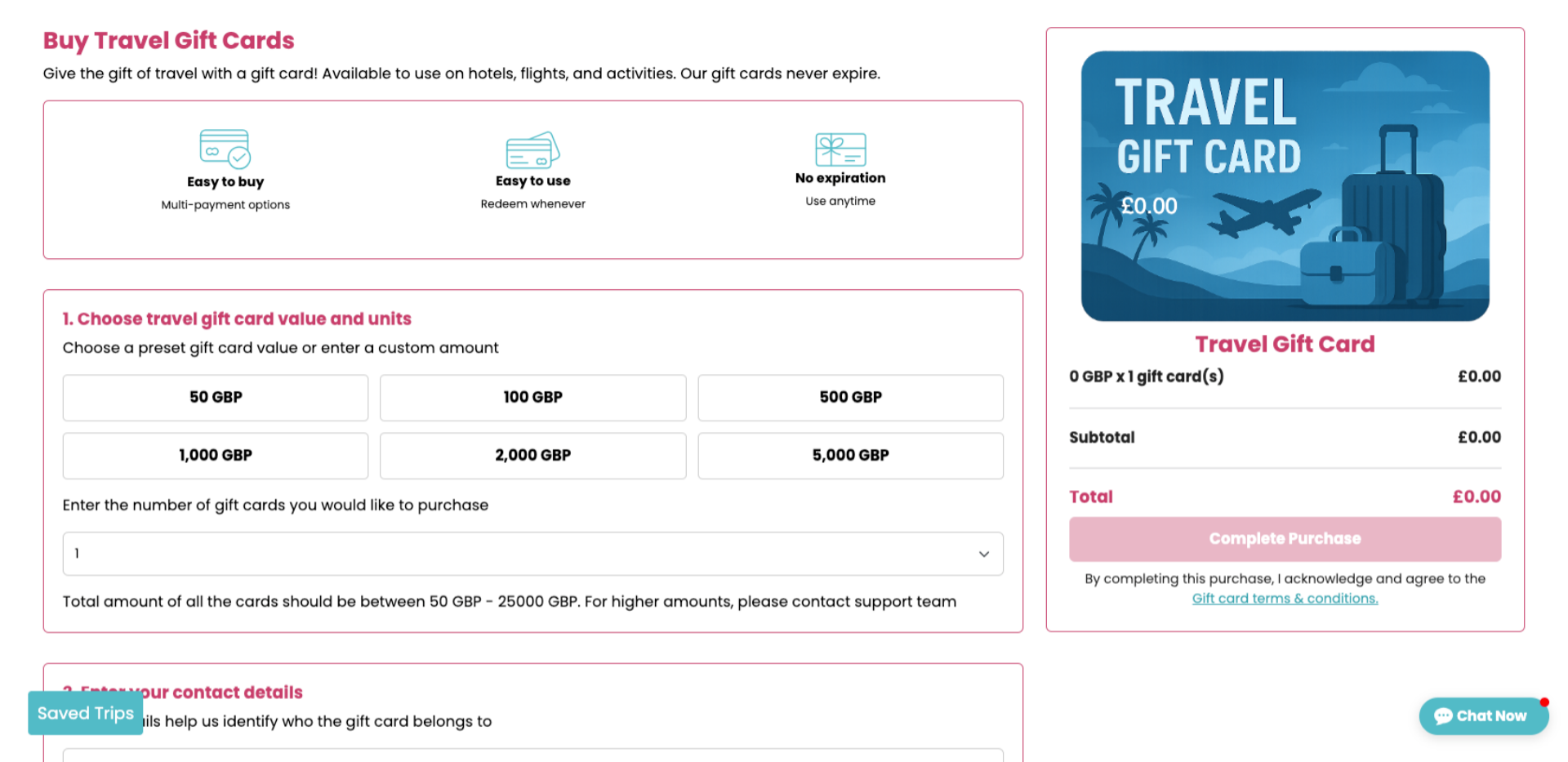 Gift voucher option on website