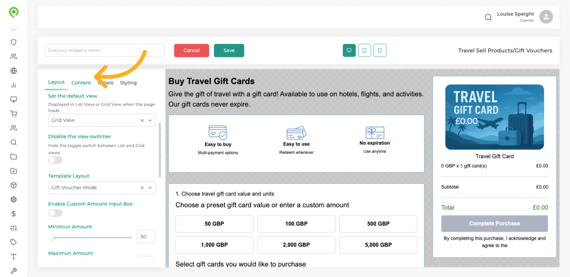 To add your denominations you now need to go to the Content tab